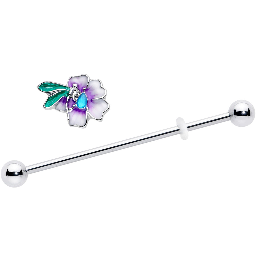 14G Blue Gem Faerie Flower Purple Industrial Barbell 38mm