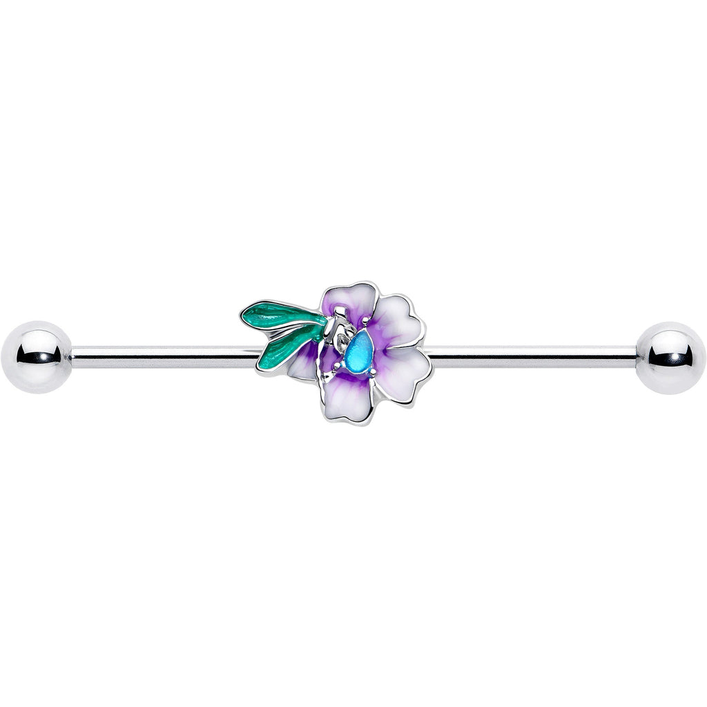 14G Blue Gem Faerie Flower Purple Industrial Barbell 38mm