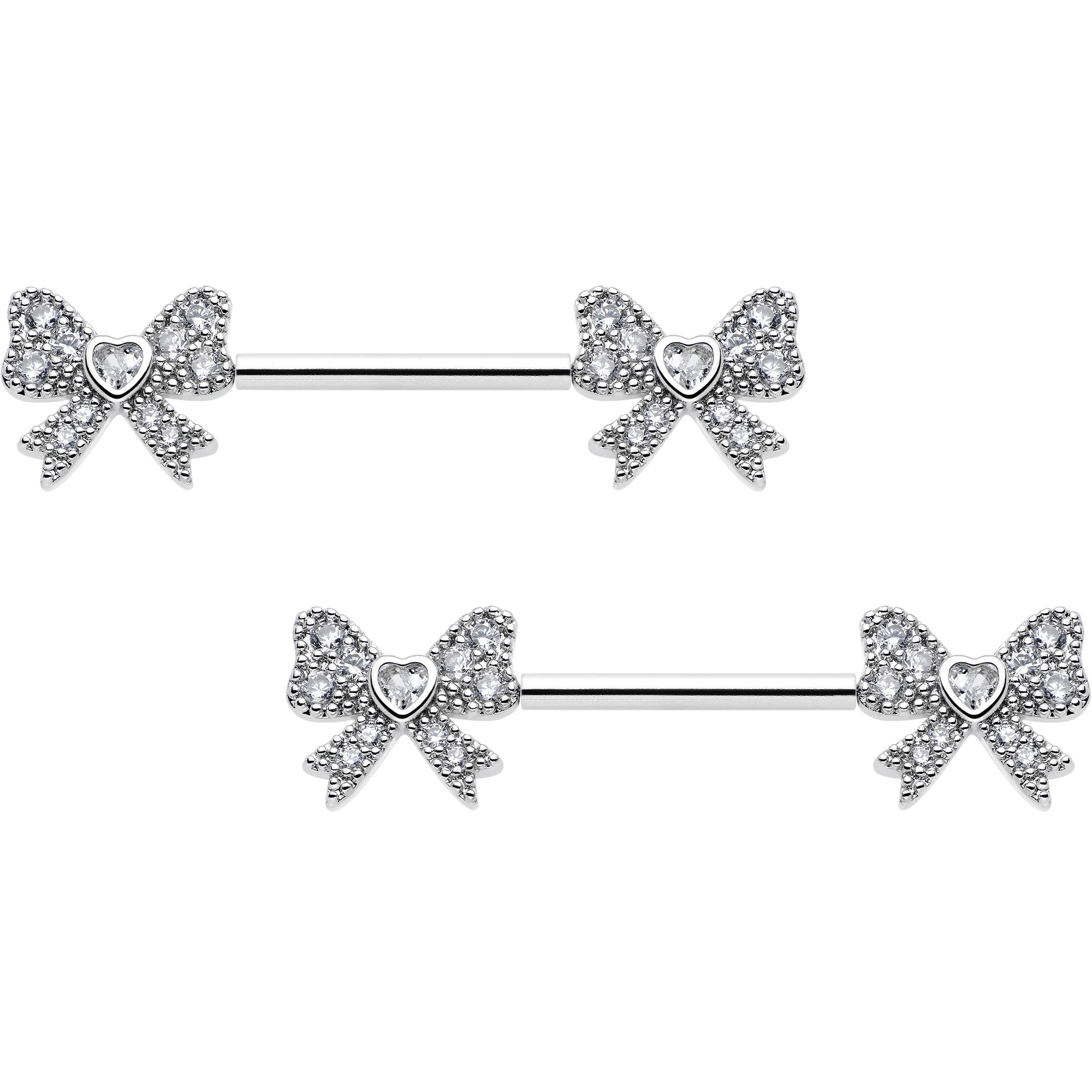 14G 9/16 CZ Dazzling Bow Threadless Nipple Ring Set