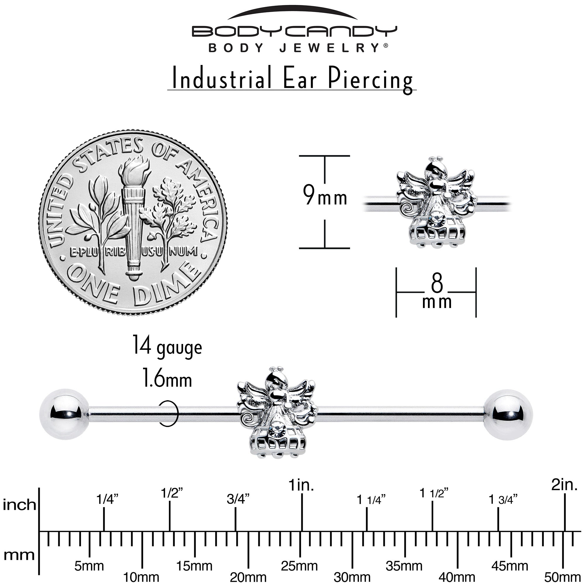 14G Clear CZ Gem Fabulous Angel Industrial Barbell 38mm